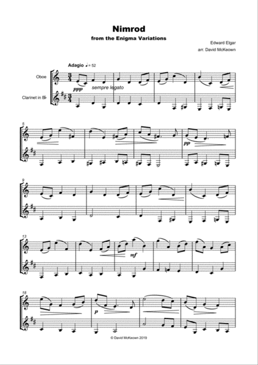 Nimrod, from the Enigma Variations by Elgar, Oboe and Clarinet Duet Woodwind Duet scores gallery preview page 2