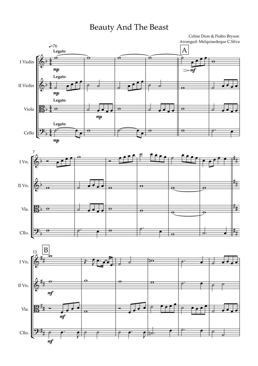 Beauty And The Beast String Quartet scores gallery preview page 1