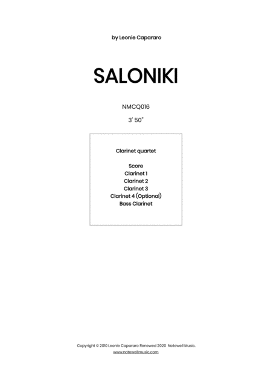 Book cover for Saloniki (Clarinet quartet)