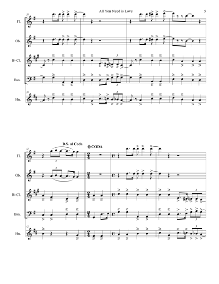 All You Need Is Love Woodwind Quintet scores gallery preview page 5