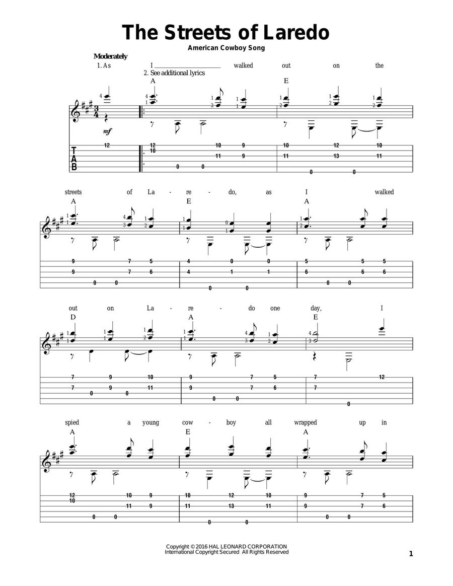 The Streets Of Laredo (arr. Mark Phillips) Acoustic Guitar scores gallery preview page 1