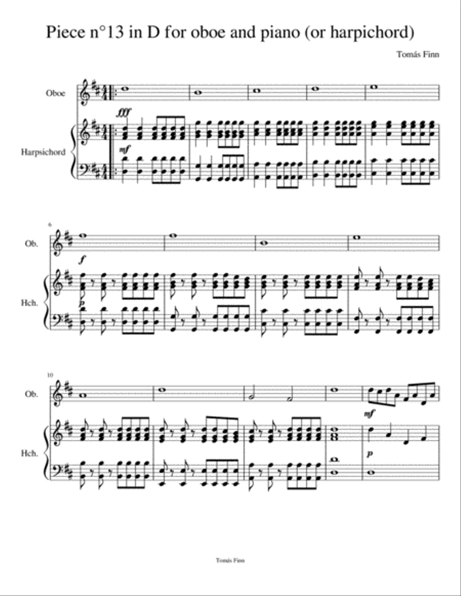 Piece n°13 in D for oboe and harpichord (piano) Oboe scores gallery preview page 1