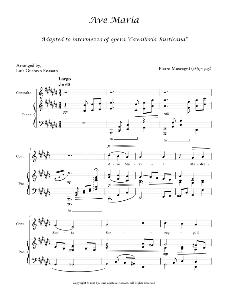Mascagni - Ave Maria ( CONTRALTO - C# Major) Piano scores gallery preview page 1