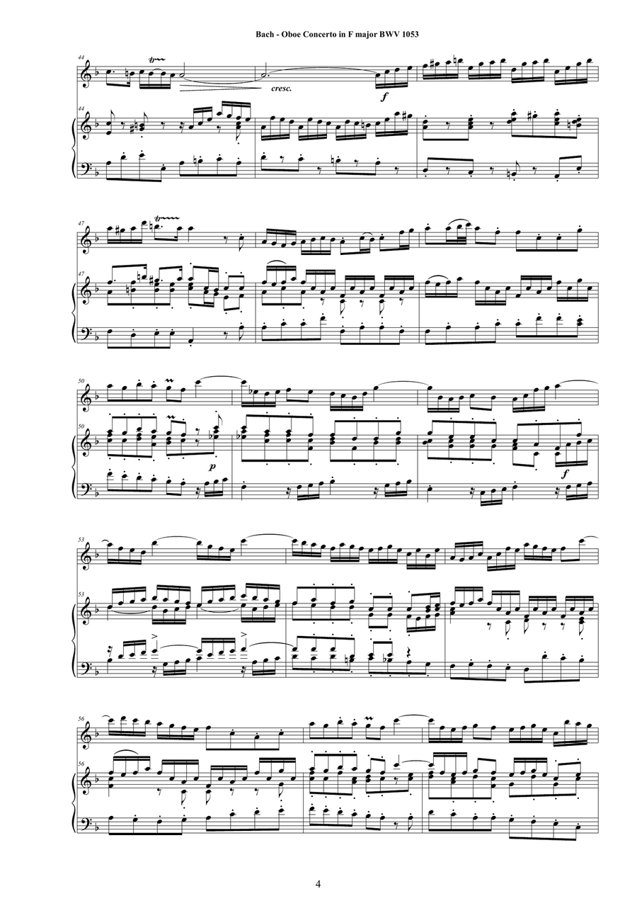 Bach - Oboe Concerto in F major BWV1053 for Oboe and Piano - Score and Oboe part image number null