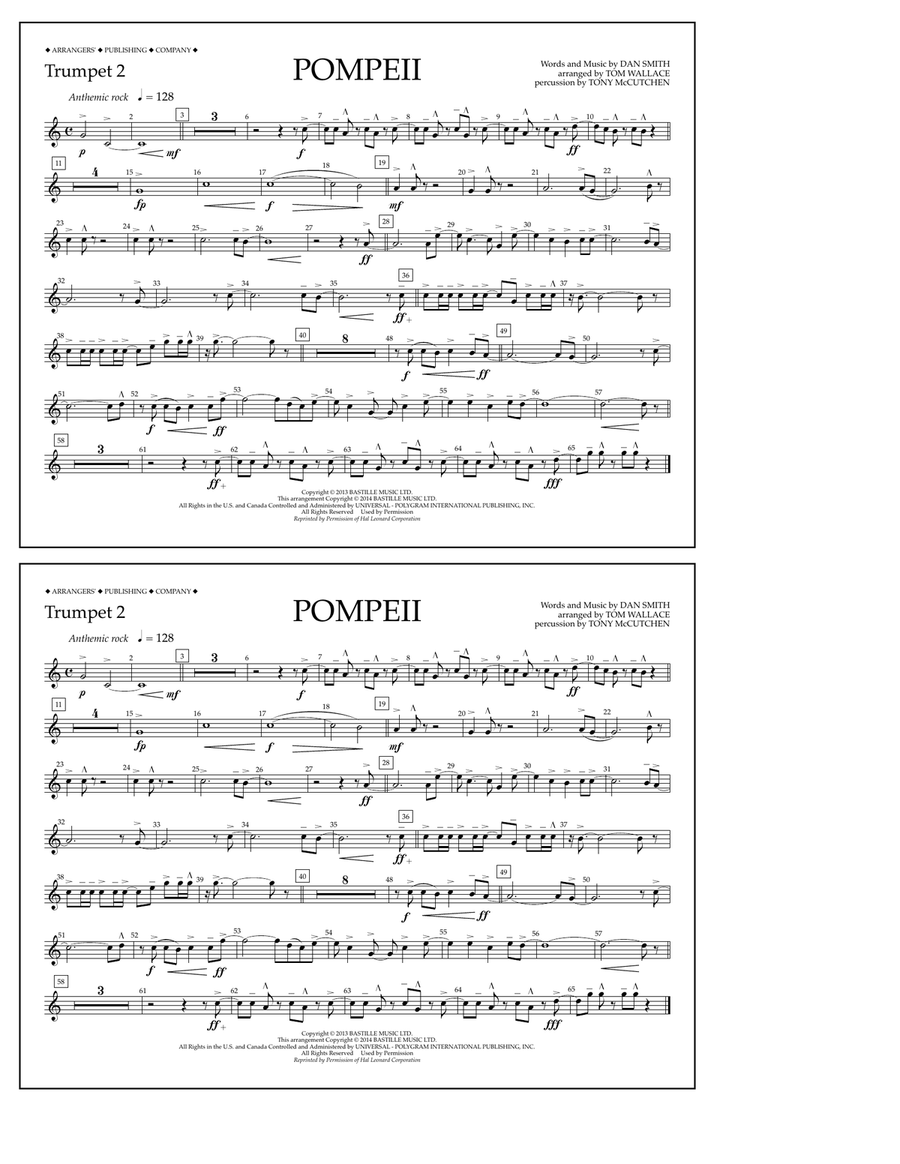 Pompeii - Trumpet 2 Pompeii - Trumpet 2 Marching Band scores gallery preview page 1