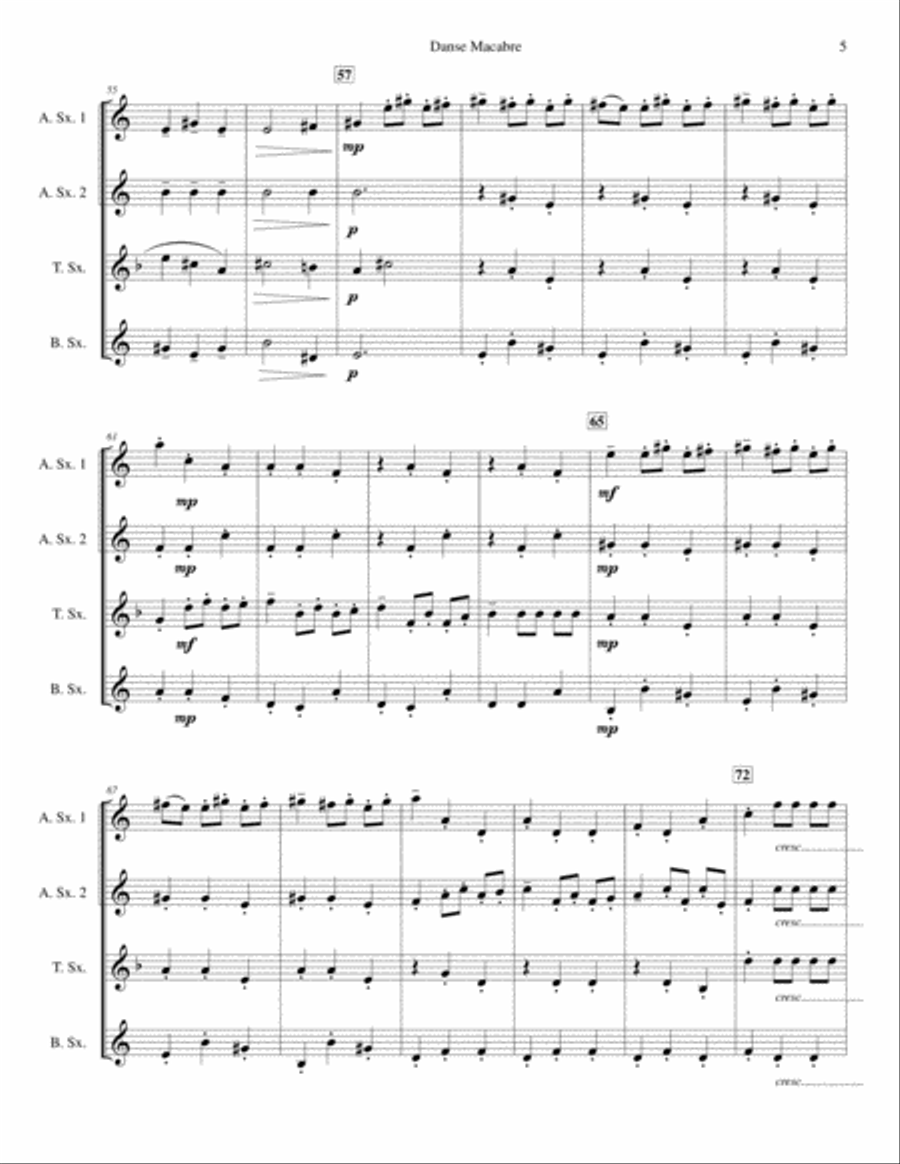 Danse Macabre for Saxophone Quartet (SATB or AATB) Saxophone Quartet scores gallery preview page 5