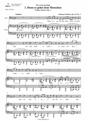 Book cover for Denn es gehet dem Menschen, Op. 121 No. 1 (B-flat minor)