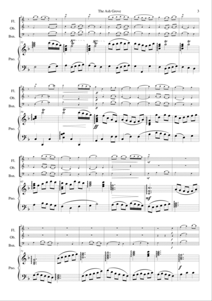 The Ash Grove for wind trio and piano Piano Solo scores gallery preview page 3