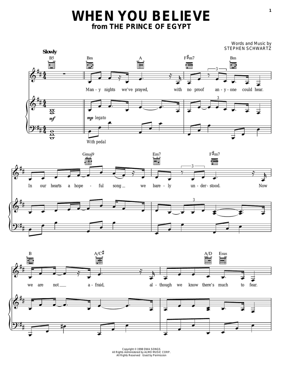 When You Believe [Duet version] (From The Prince Of Egypt) Piano, Vocal, Guitar scores gallery preview page 1
