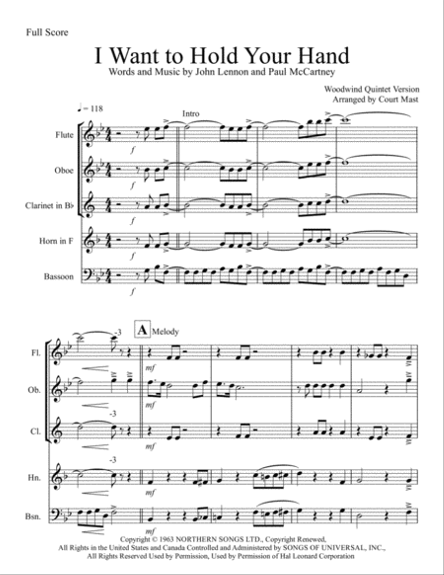 I Want To Hold Your Hand Woodwind Quintet scores gallery preview page 1