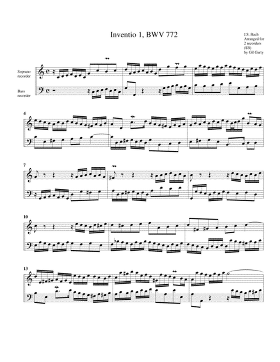 15 2-part inventions, BWV 772-786 (arrangements for 2 recorders)