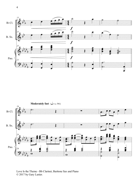LOVE IS THE THEME (Trio – Bb Clarinet, Baritone Sax & Piano with Score/Part) image number null