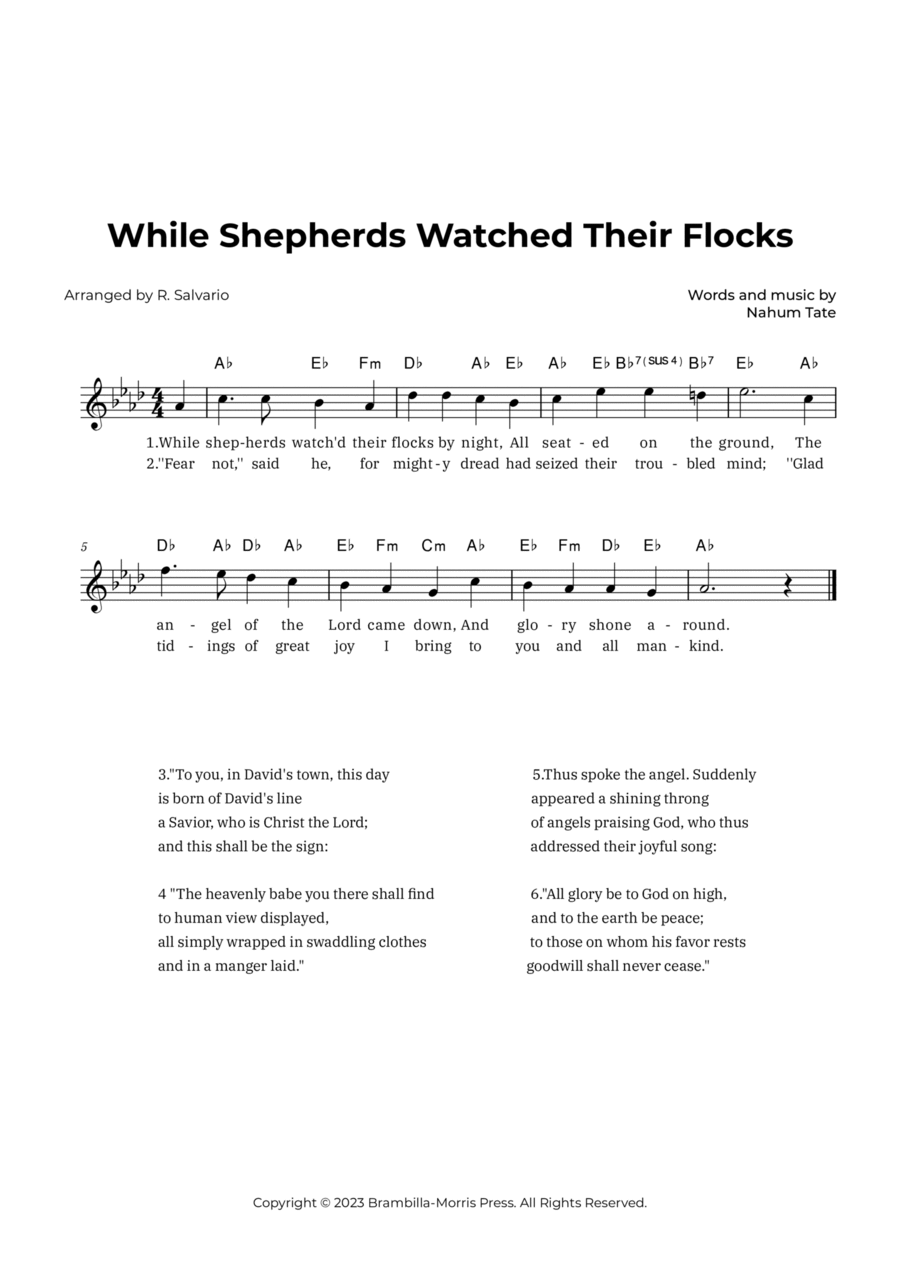 While Shepherds Watched Their Flocks (Key of A-Flat Major) Piano scores gallery preview page 1