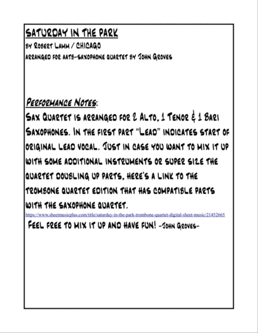 Saturday In The Park Saxophone Quartet scores gallery preview page 2