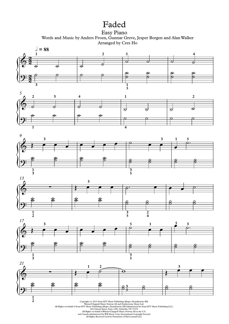 Faded Piano Solo scores gallery preview page 1