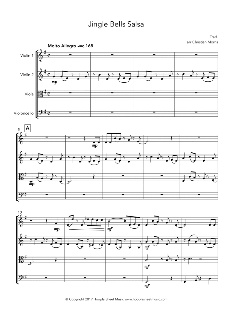 Jingle Bells Salsa String Quartet scores gallery preview page 1