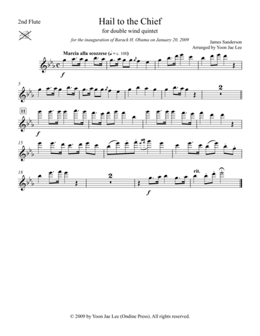 Hail to the Chief for Double Wind Quintet in E Flat Major (arr. Lee) - Set of Parts