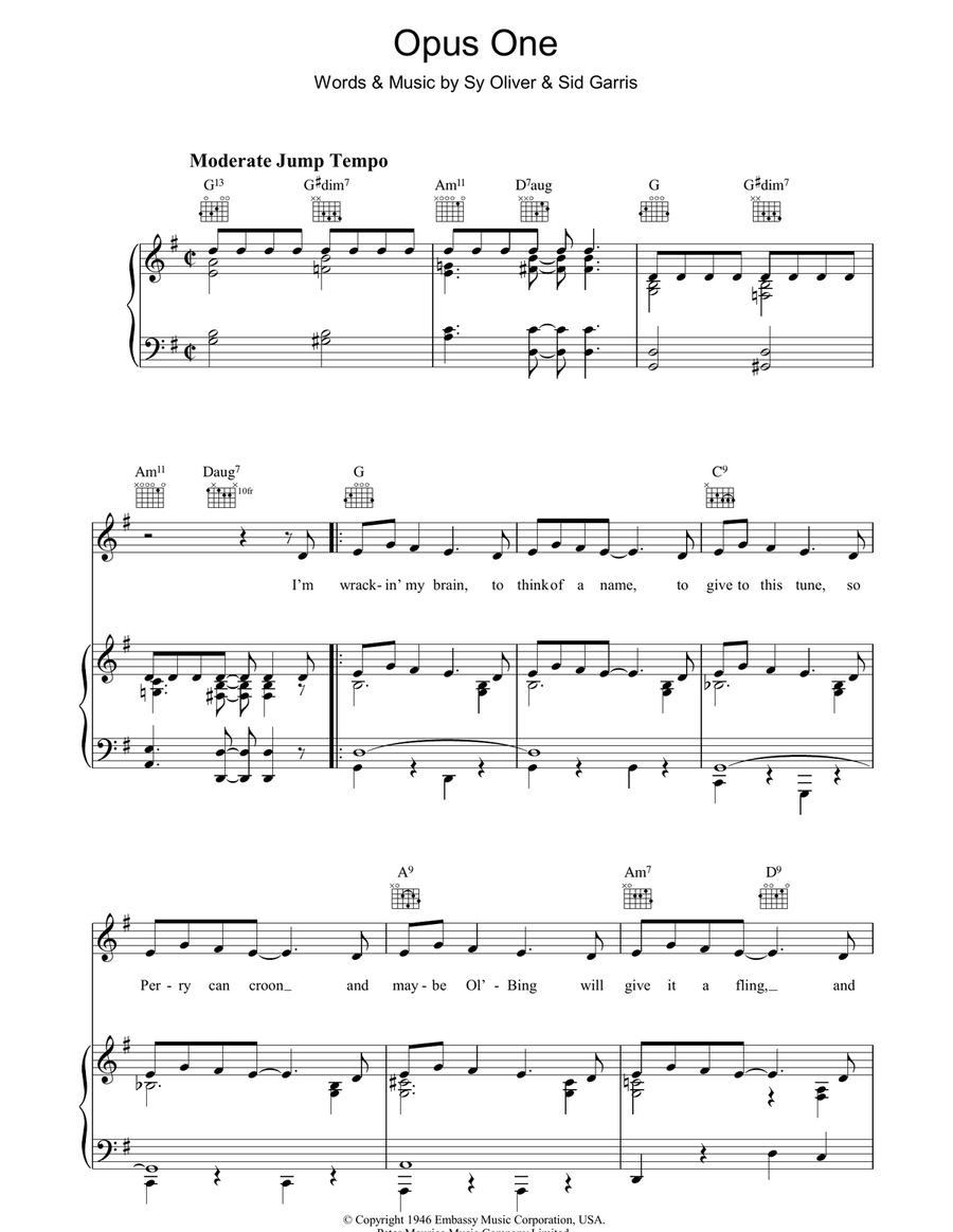 Opus One Piano, Vocal, Guitar scores gallery preview page 1