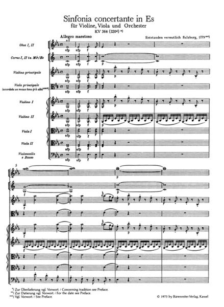 Sinfonia concertante for Violin, Viola and Orchestra E flat major, KV 364 (320d)