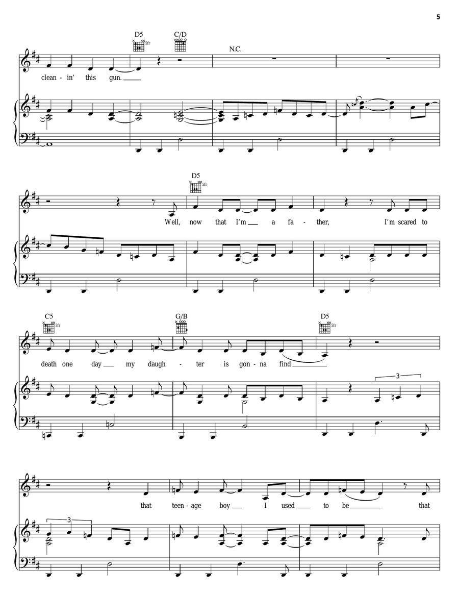 Cleaning This Gun (Come On In Boy) Piano, Vocal, Guitar scores gallery preview page 5