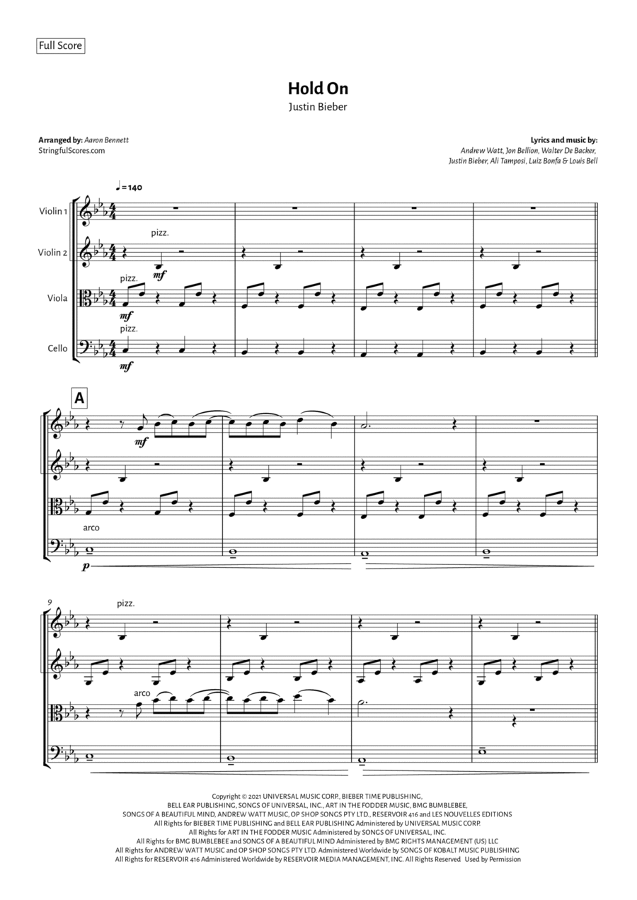 Hold On String Quartet scores gallery preview page 1