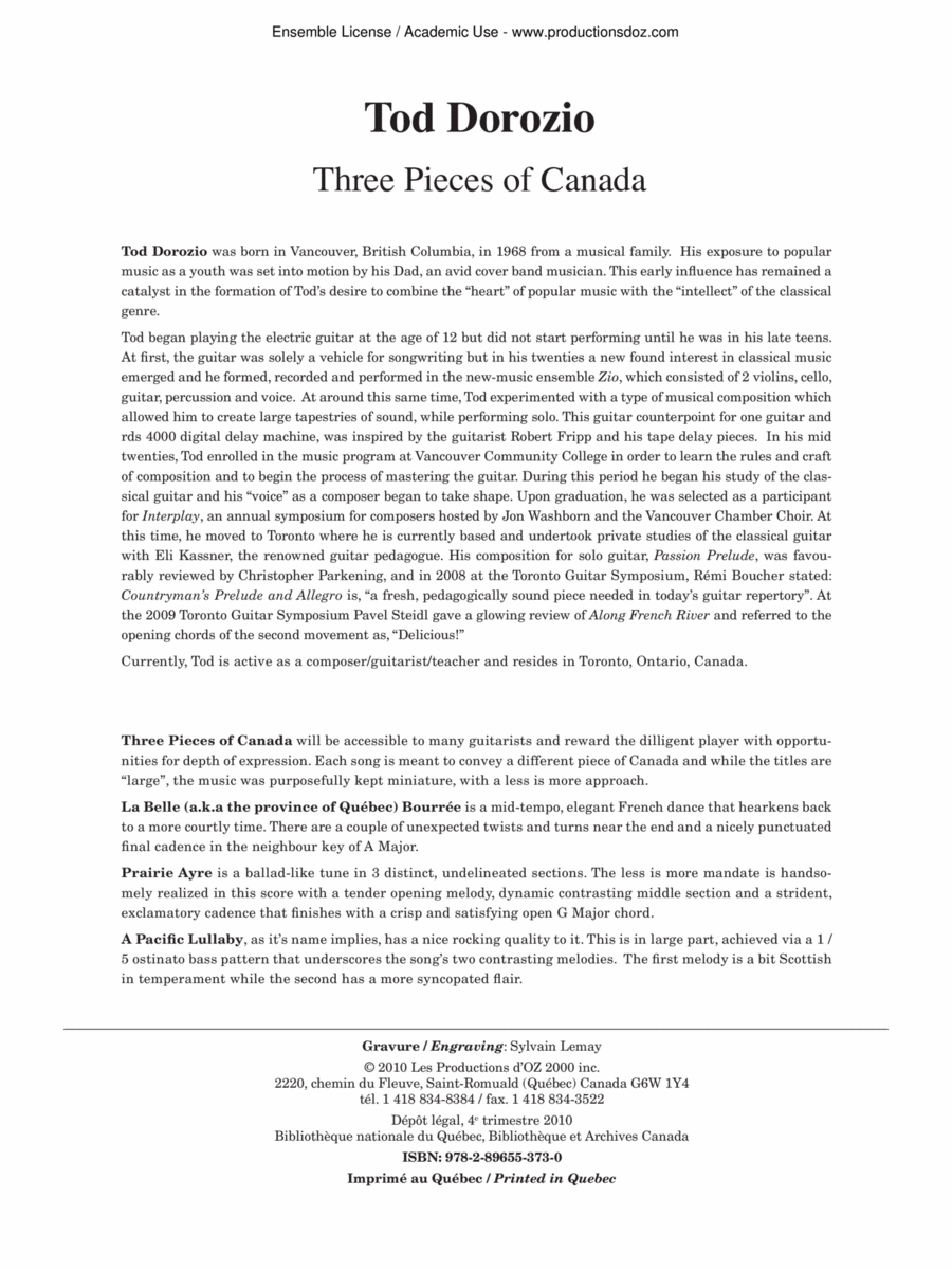 Three Pieces of Canada Classical Guitar scores gallery preview page 1