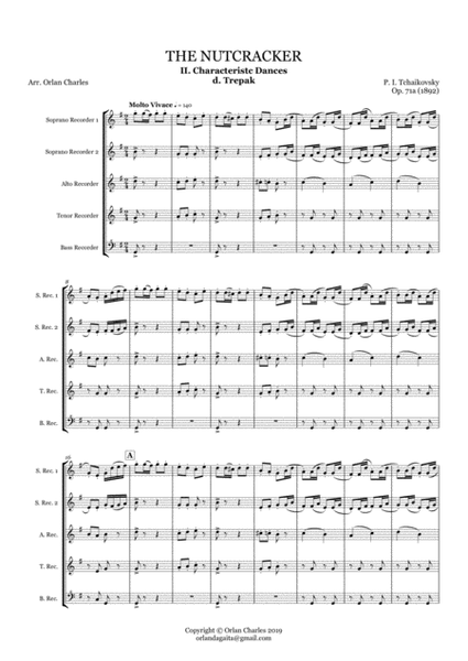 Tchaikovsky - The Nutcracker - Trepak (arranged for recorder quintet) image number null