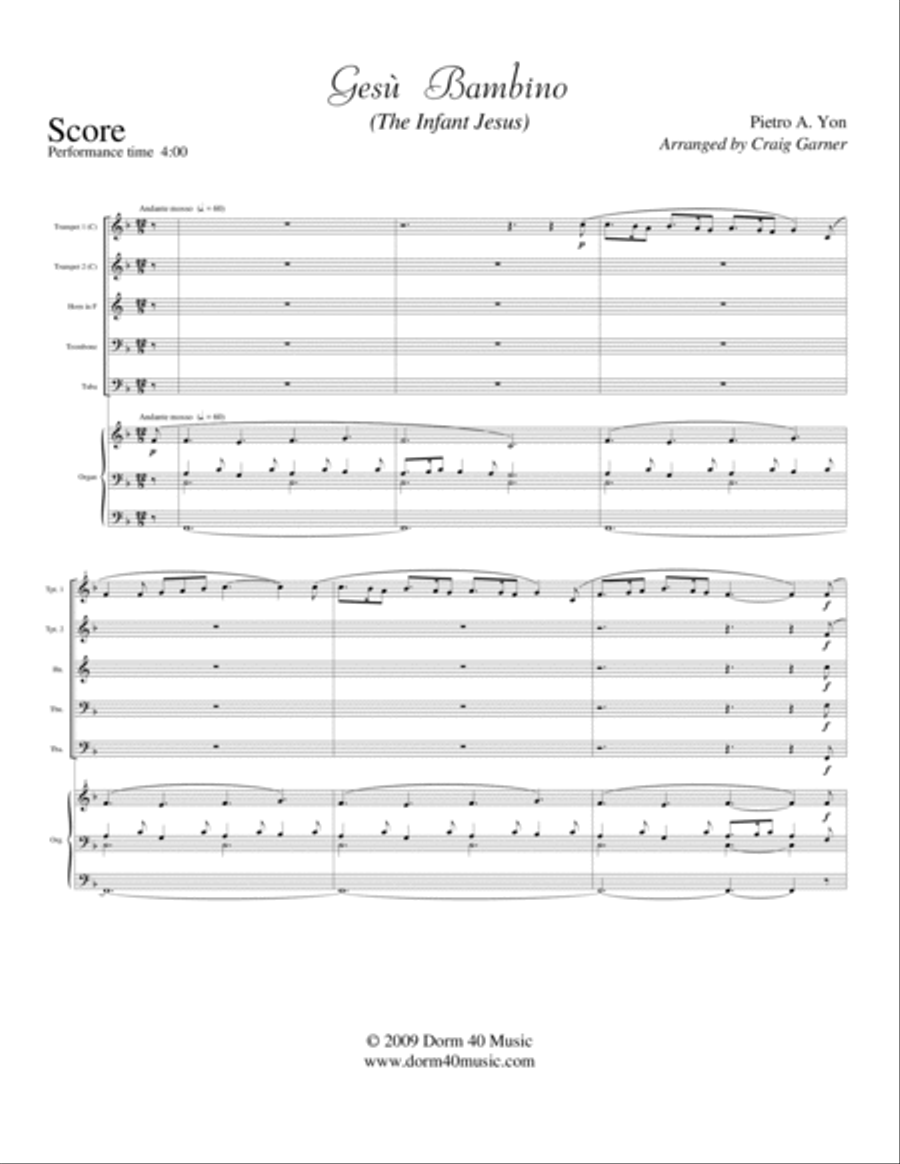 Gesù Bambino (The Infant Jesus), for Brass quintet and Organ Brass Ensemble scores gallery preview page 2