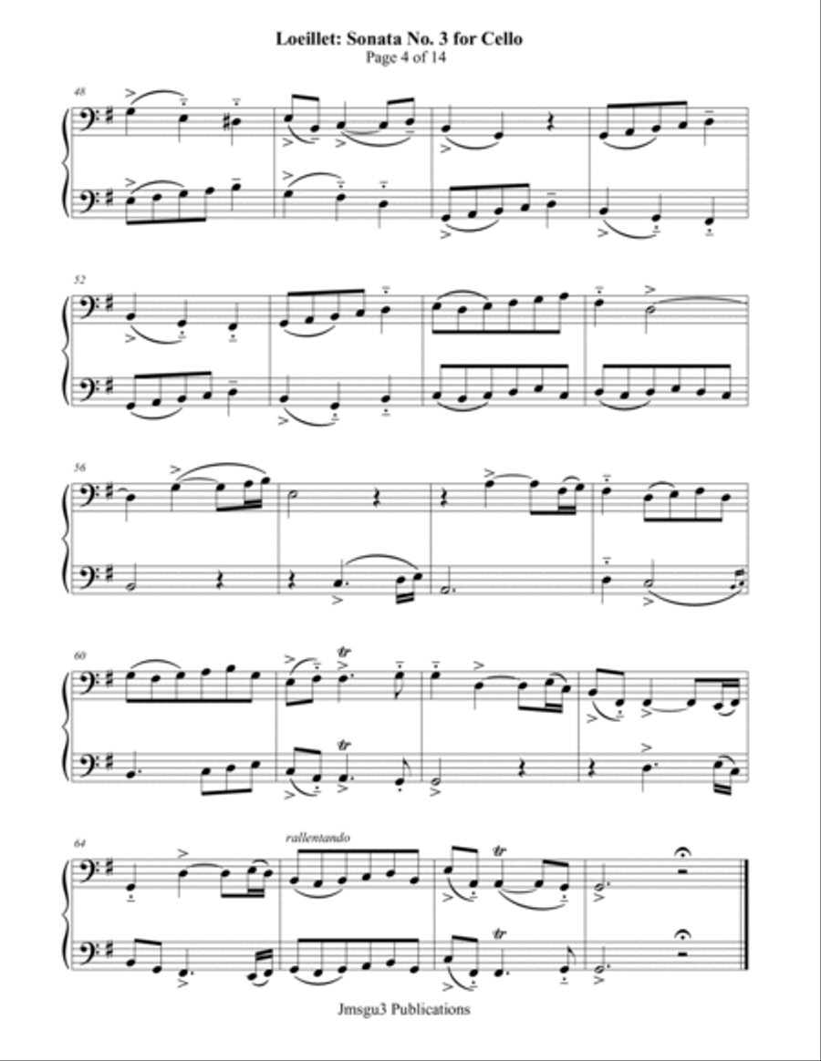 Loeillet: Sonata No. 3 for Cello Duo String Duet scores gallery preview page 4