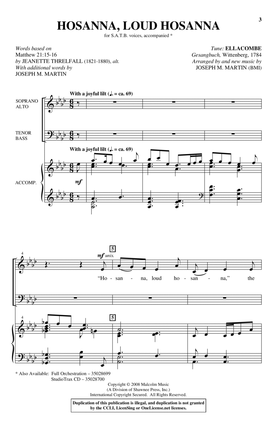 Hosanna, Loud Hosanna Hosanna, Loud Hosanna 4-Part scores gallery preview page 1