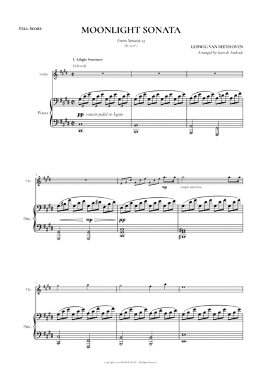 Moonlight Sonata for Violin + Piano (duet) Moonlight Sonata for Violin + Piano (duet) String Duet scores gallery preview page 3