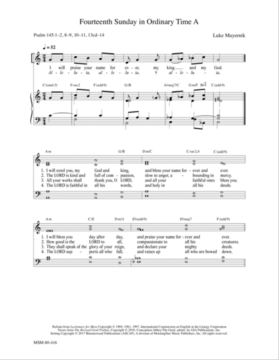 Fourteenth Sunday in Ordinary Time A 4-Part scores gallery preview page 1