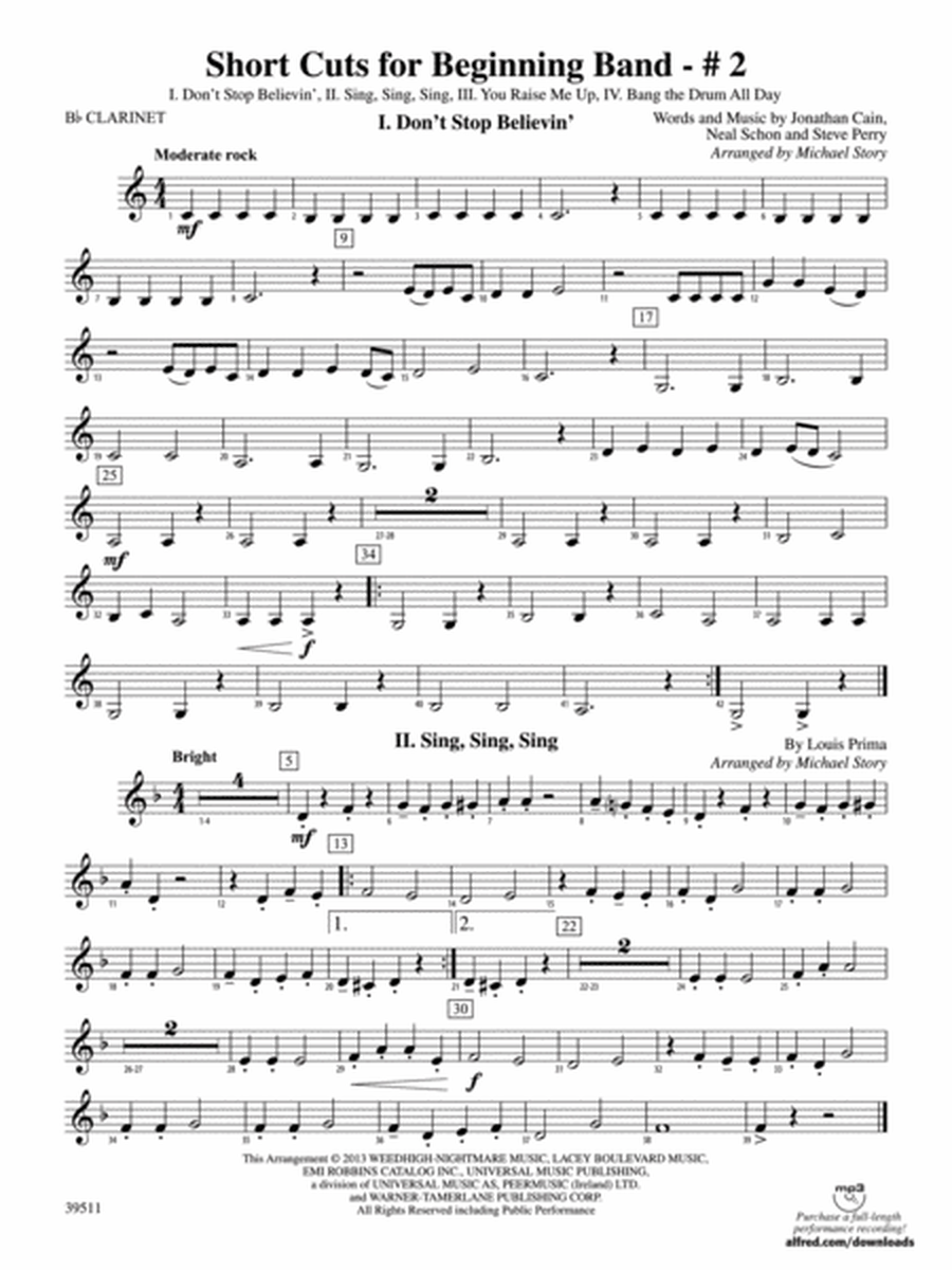 Short Cuts for Beginning Band -- #2: 1st B-flat Clarinet