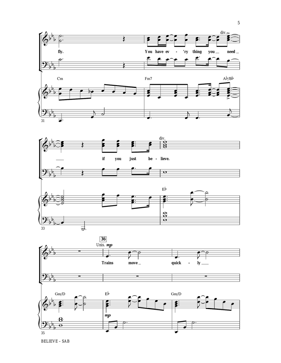 Believe (from The Polar Express) (arr. Mac Huff) 3-Part scores gallery preview page 5