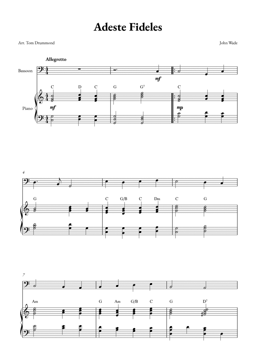 Adeste Fidelis Bassoon scores gallery preview page 1