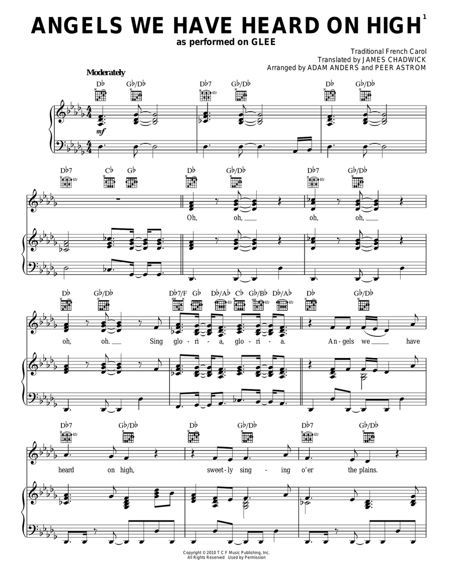 Angels We Have Heard On High Piano, Vocal, Guitar scores gallery preview page 1