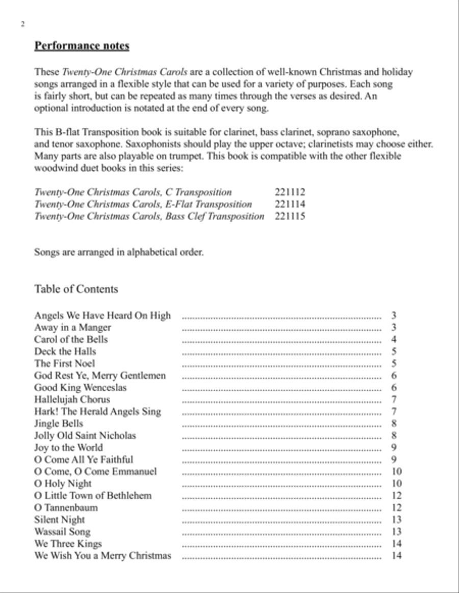Twenty-One Christmas Carols for Flexible Woodwind Duet - B-flat Transposition Clarinet Duet scores gallery preview page 2