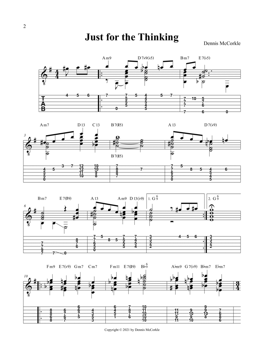 Just for the Thinking (Jazz Guitar Chord Melody) Electric Guitar scores gallery preview page 1