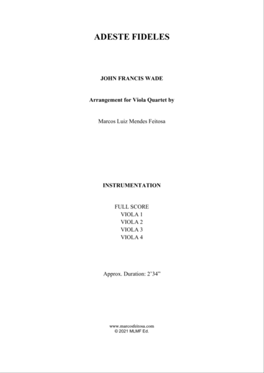 Adeste Fideles - Viola Quartet String Quartet scores gallery preview page 2