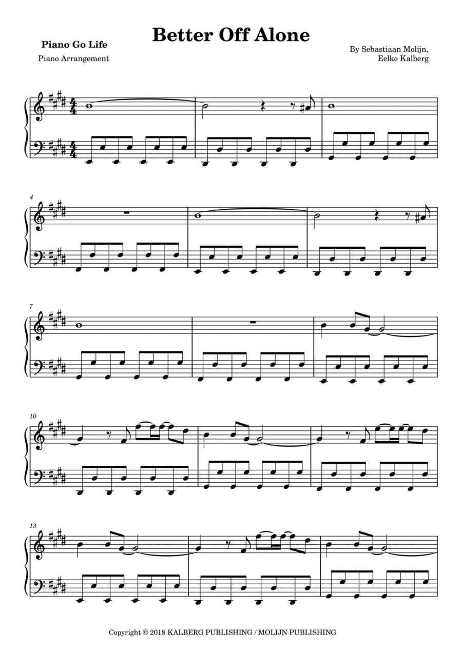 Better Off Alone Piano Solo scores gallery preview page 1