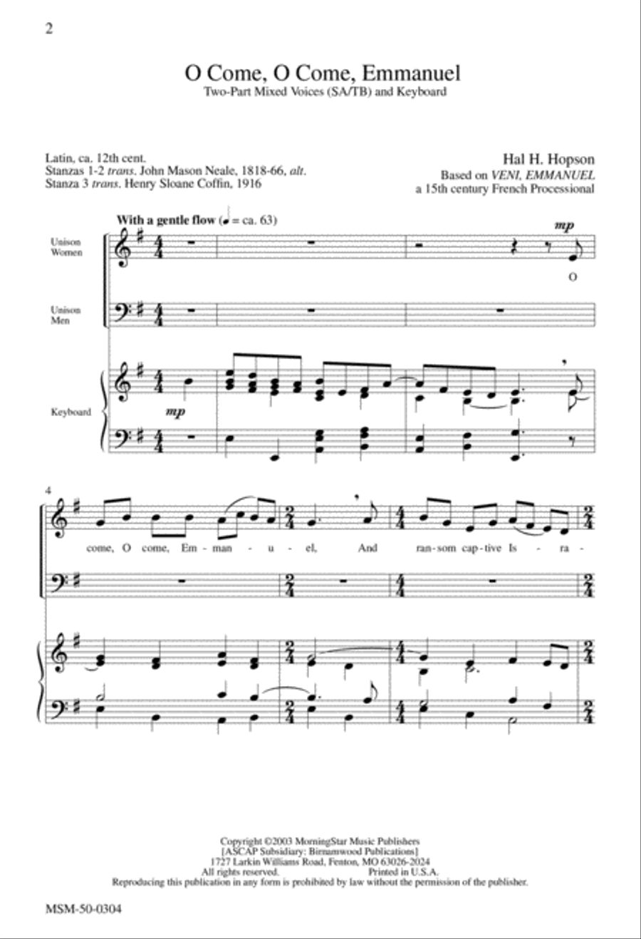 O Come, O Come, Emmanuel 2-Part scores gallery preview page 1