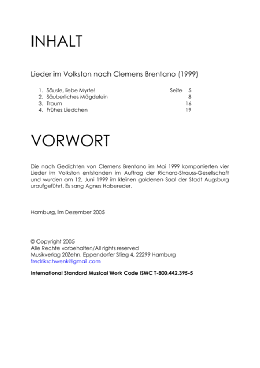 Vier Lieder im Volkston Vier Lieder im Volkston Voice scores gallery preview page 2