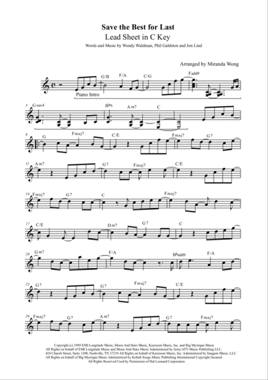 Save The Best For Last Piano, Vocal, Guitar scores gallery preview page 1