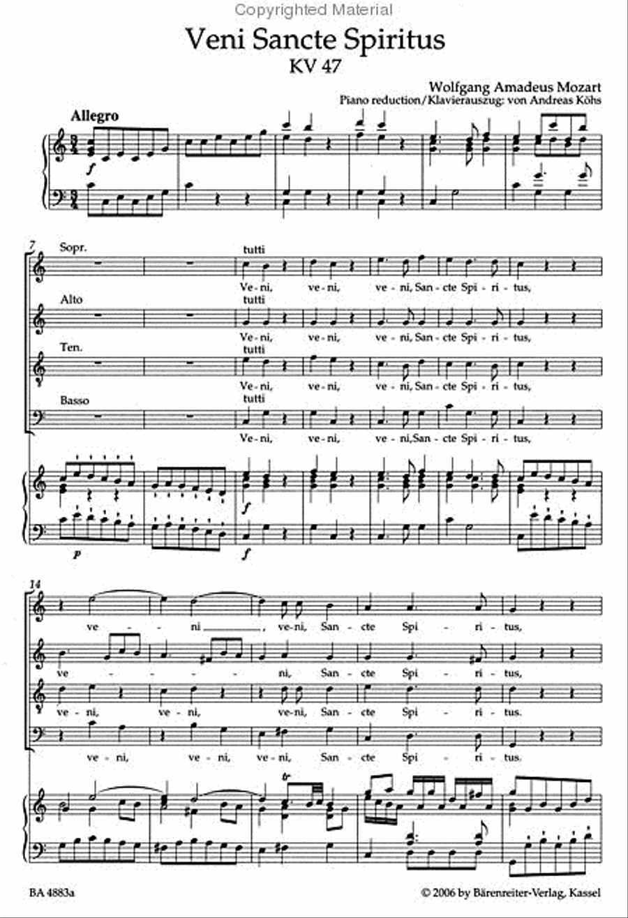 Veni Sancte Spiritus KV 47 4-Part scores gallery preview page 2