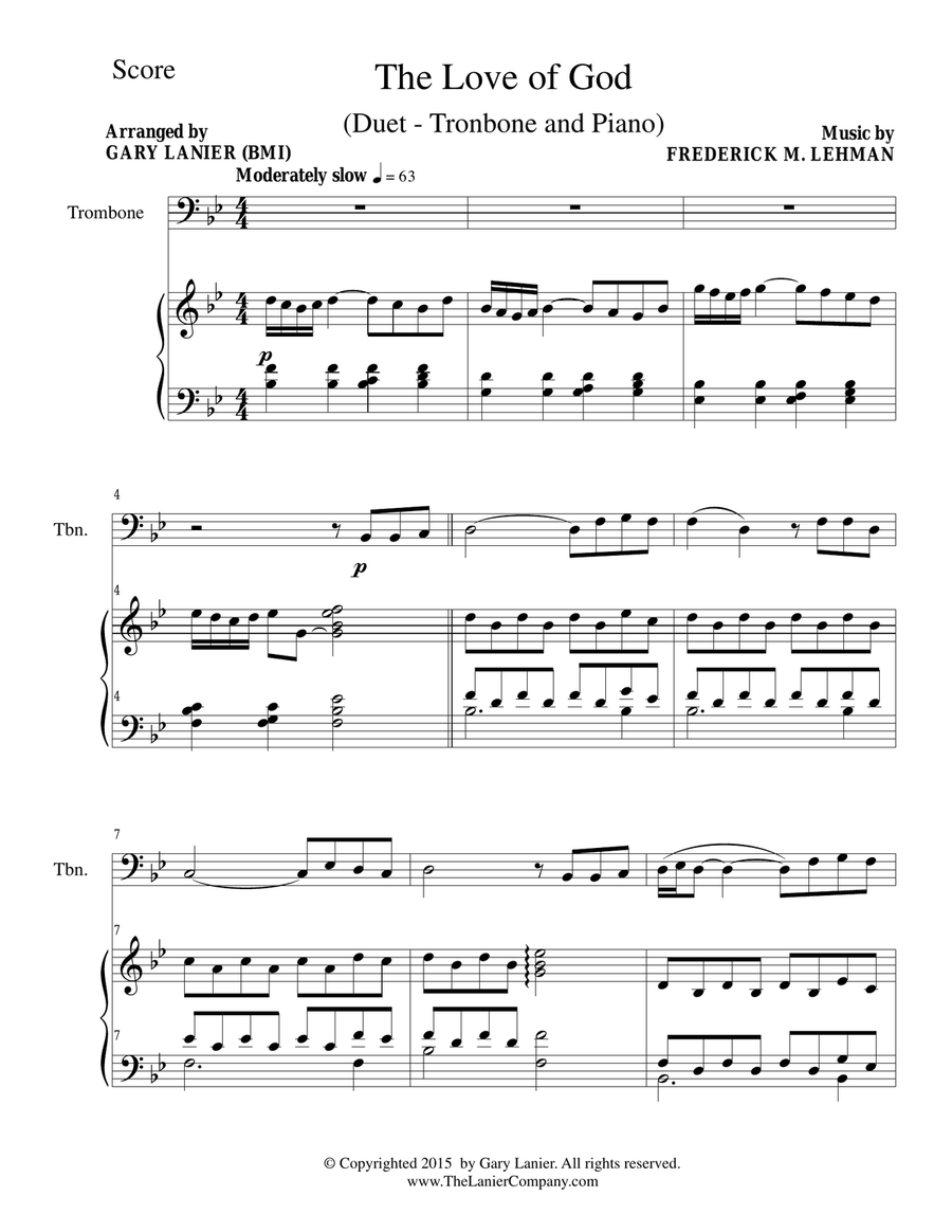 THE LOVE OF GOD (Duet – Trombone and Piano/Score and Parts) Trombone Duet scores gallery preview page 2