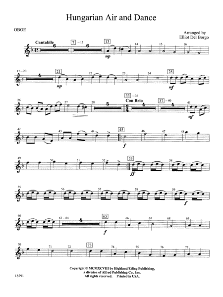 Hungarian Air and Dance: Oboe by Elliot Del Borgo Full Orchestra - Digital Sheet Music