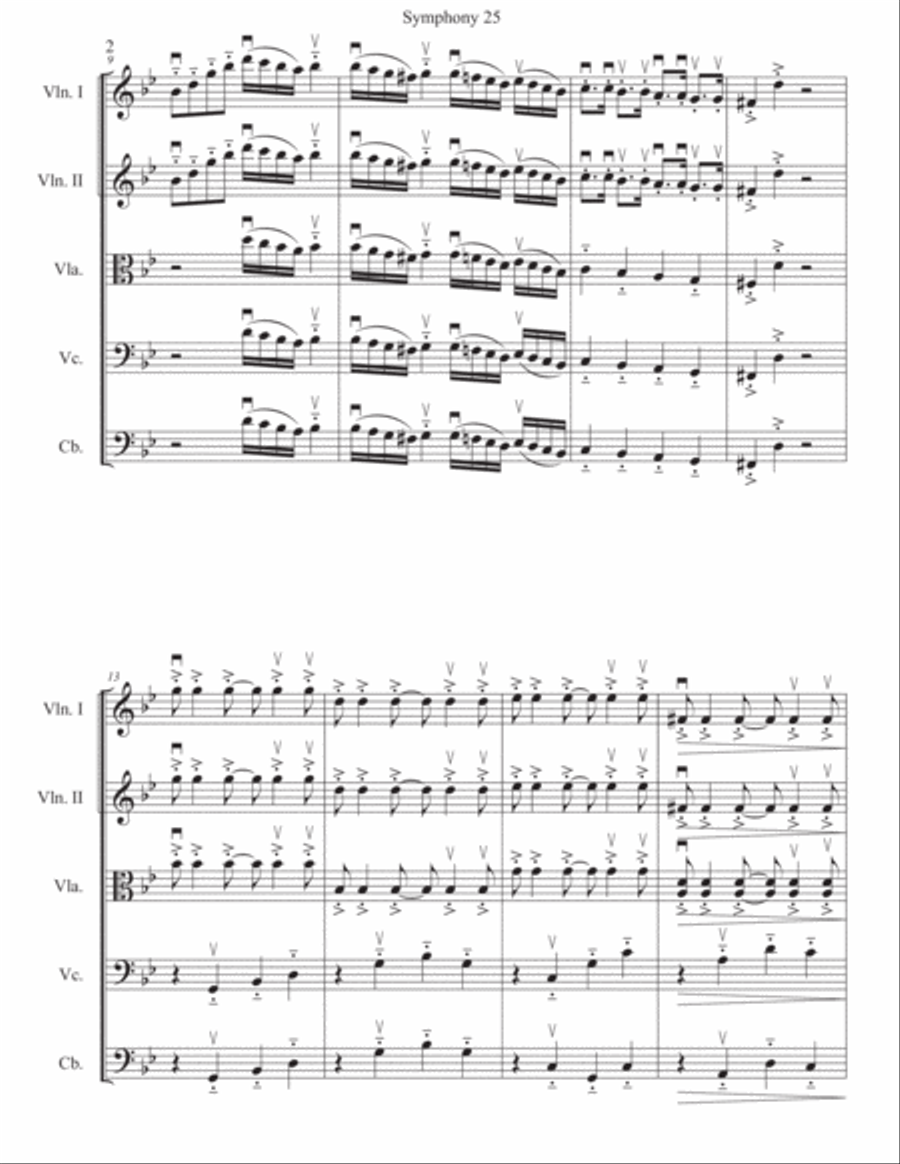 Mozart Symphony 25 1st Movement for String Orchestra String Quartet scores gallery preview page 3