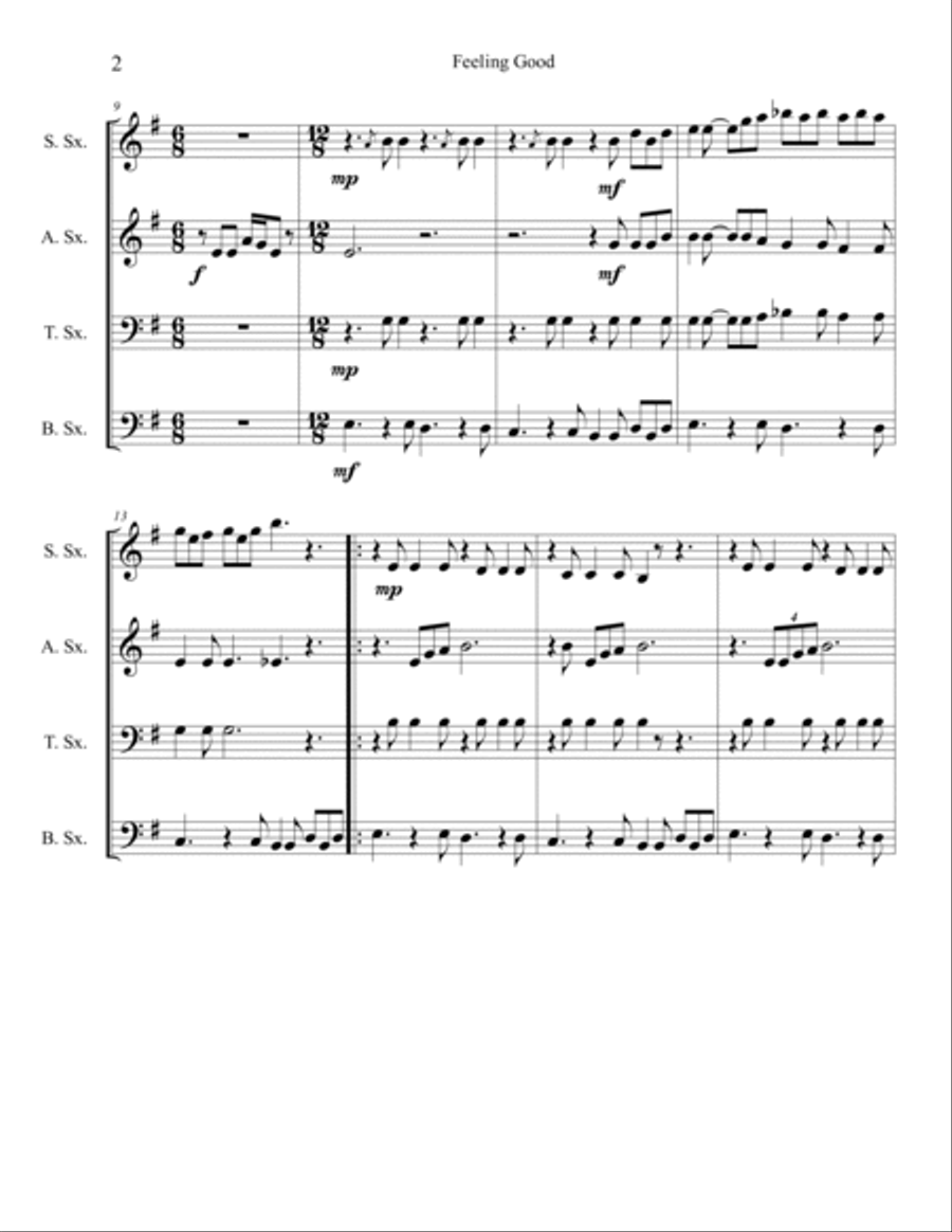 Feeling Good Feeling Good Saxophone Quartet scores gallery preview page 3