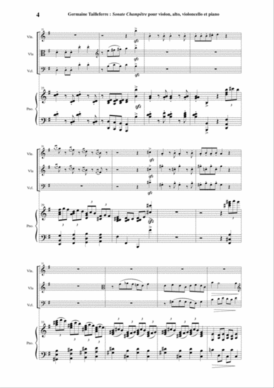 Germaine Tailleferre: Sonate Champêtre for violin (or oboe), violin, violoncello and piano Small Ensemble scores gallery preview page 4