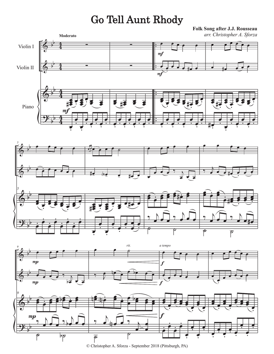 Go Tell Aunt Rhody, for two violins and piano String Duet scores gallery preview page 2